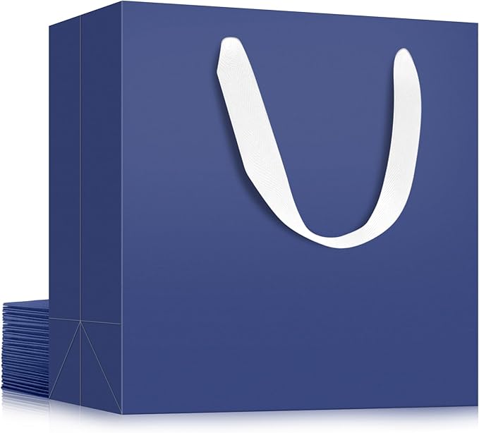 EUSOAR Blue Gift Bags Bulk, 12 pack 12.5"x4.5"x11" Kraft Paper Shopping Bags with Handles Bulk, Retail Gift Wrapping Bags for Business, Craft Grocery, Boutique, Retail, Party Favor, Wedding