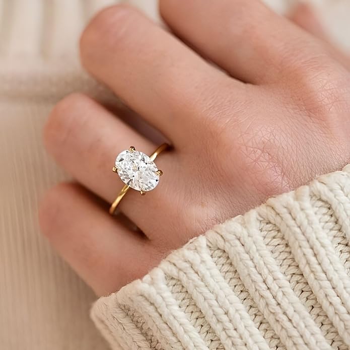 1 Carat - 5 Carat Fancy Cut Lab Grown Diamond Prong-Set Solitaire Ring | 14K White and Yellow Gold Engagement Band Ring | D-F Color and VS1 Clarity