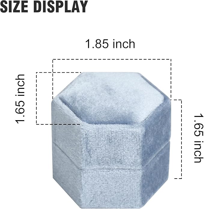 Velvet Ring Box, 2 Slots Hexagon Jewelry Ring Gift Box Vintage Ring Display Holder Case for Wedding Ceremony Proposal Engagement (Periwinkle Blue)