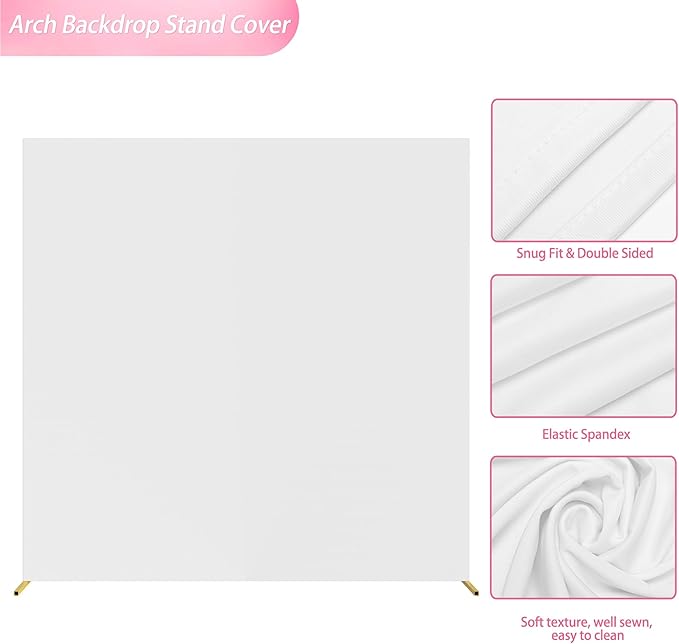 Wokceer Wedding Arch Cover White 6.6FT x6.6FT Square Arch Backdrop Covers Spandex Fitted Balloon Arches Covers Stretchy Backdrop for Birthday Party Wedding Ceremony Banquet Decoration