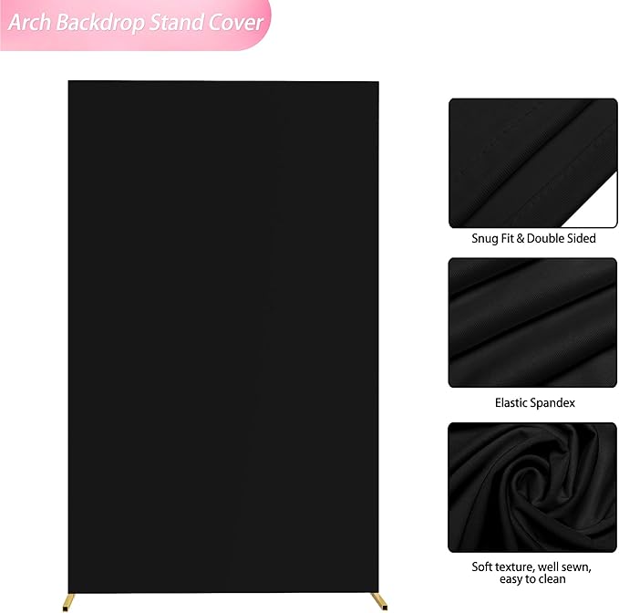 Wokceer Wedding Arch Cover Black 6.6x4FT Square Arch Backdrop Covers Spandex Fitted Balloon Arch Covers Stretchy Backdrop for Birthday Party Wedding Ceremony Banquet Decoration