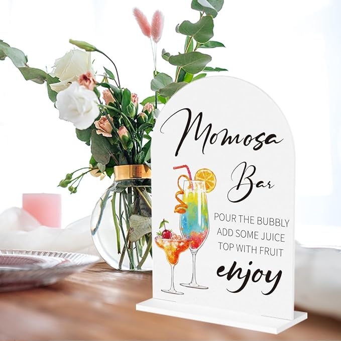 Momosabar Baby Shower Sign, Mom-osa Bar Baby Shower Drinks Table Desk Decor Acrylic Sign