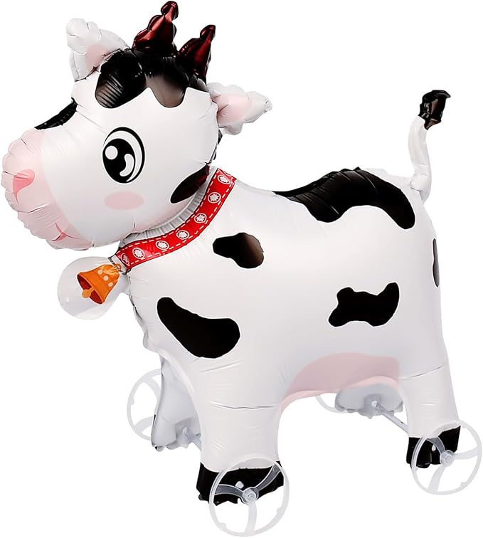 Walking Dairy Cow Foil Balloons With Wheels Standing pet Dairy Cow animal balloon Cute Ox Mylar Balloons for Jungle Safari baby Shower Animal Theme Birthday Party Decorations Supplies