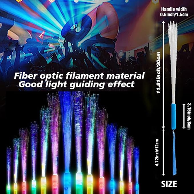 Color Handheld LED Fiber Optic Light Set - with 3 Variable Frequency Flicker Modes, Seven Light Color Changes-Suitable for Bar, Party, Concert and Other Cheering Props (36 PCS)