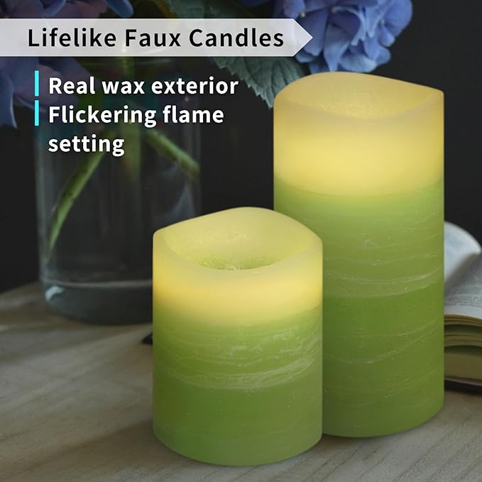 FURORA LIGHTING Green Ombre LED Candles with Remote, 4 Pillar and 4 Votives Pack of 8, Real Wax Flameless Flickering Candles for Home Décor, Battery Operated