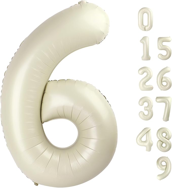 Number 6 Balloon 40 Inch, 6 7 Six Seven Birthday Decorations, 6th Birthday Balloon for Boy Girl, Cream White 16 60 61 65 Numbers Balloons Graduations Anniversary Supplies