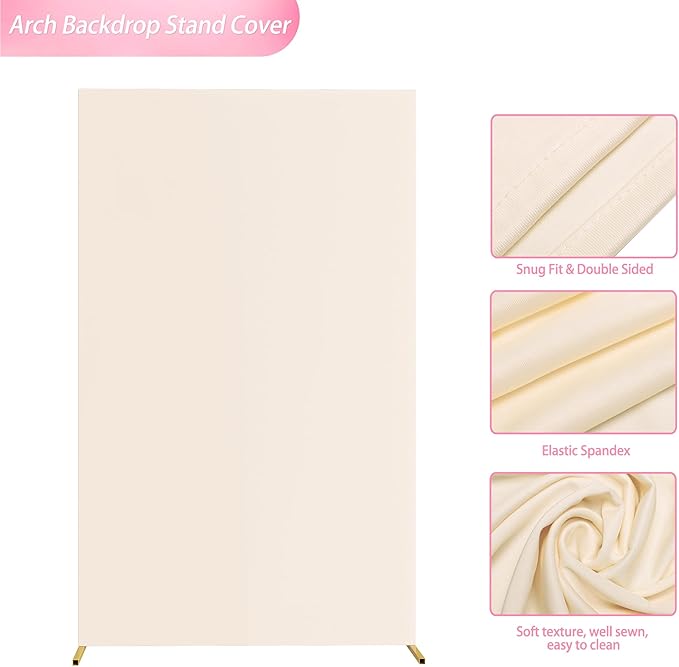 Wokceer Wedding Arch Cover Beige 6.6x4FT Square Arch Backdrop Covers Spandex Fitted Balloon Arch Covers Stretchy Backdrop for Birthday Party Wedding Ceremony Banquet Decoration