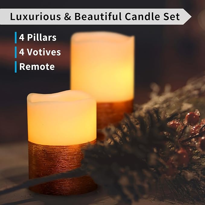 FURORA LIGHTING Red Real Wax Trim Candles with Remote and Timer, Pack of 8 Pillar & Votive Candles, LED Flameless Flickering Candles for Home Décor, Battery Included