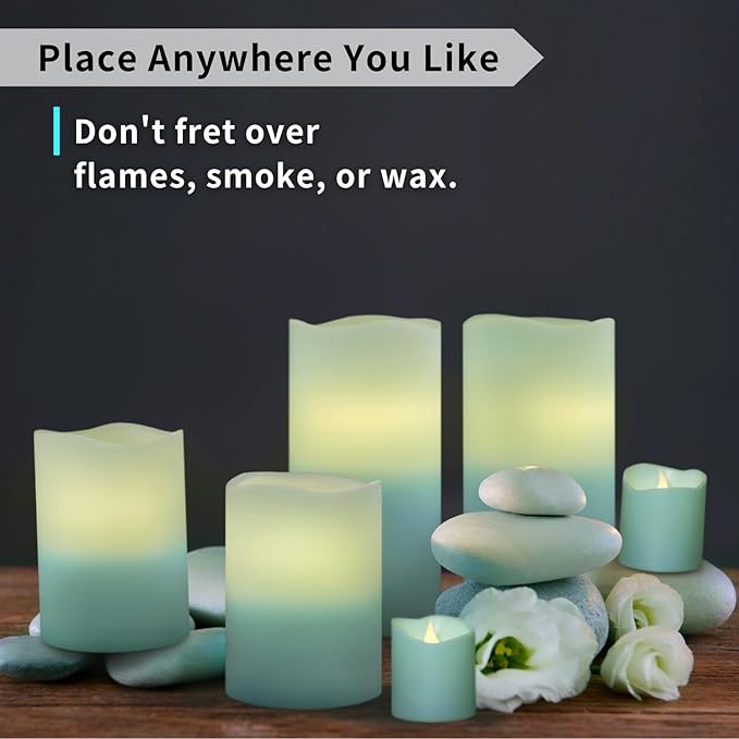 FURORA LIGHTING Blue Real Wax LED Candles with Remote and 6/18 Timer, 4 Pillars and 4 Votives Pack of 8, Flameless Flickering Candles for Home Décor, Battery Included