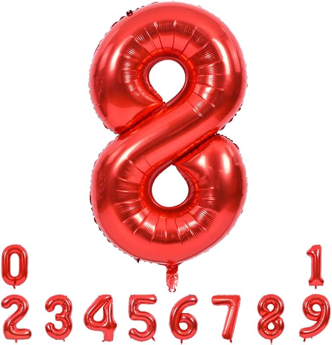 TONIFUL 40 Inch Red Large Numbers Balloons 0-9, Number 8 Digital 8 HeliumFoil Mylar Big Number Balloons for 2026 New Year Eve Graduation Valentine's Day Birthday Party Anniversary Party Decoration