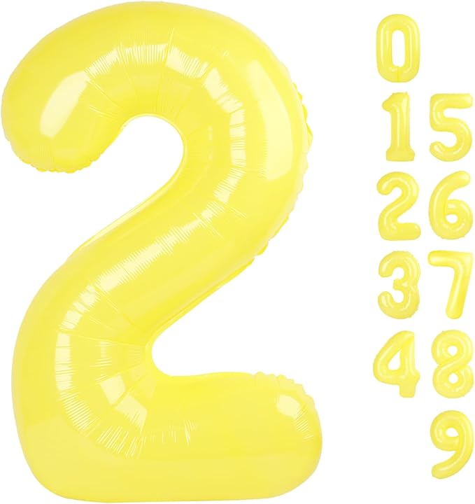 2 Numbers Balloon 40 Inch Yellow Two Balloon Number Birthday Decor, 2nd 12 21st Party Celebration Decorations Graduations Wedding Baby Shower