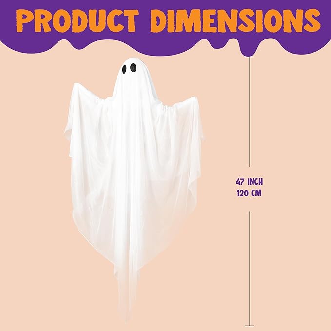 JOYIN Halloween Hanging Light up Ghost with Spooky Green LED Light, 47” Halloween Hanging White Ghosts Decoration for Front Yard Patio Lawn Garden Party Decor Indoor Outdoor