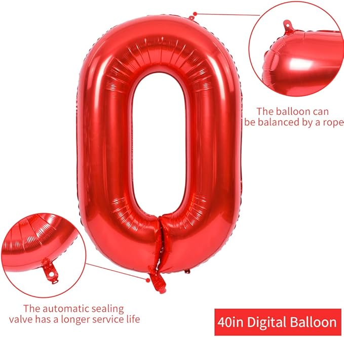 TONIFUL 40 Inch Red Large Numbers Balloons 0-9, Number 0 Digital 0 HeliumFoil Mylar Big Number Balloons for 2026 New Year Eve Graduation Valentine's Day Birthday Party Anniversary Party Decoration