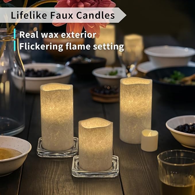 FURORA LIGHTING LED Flameless Candles with Remote Control, White in Set of 8, Real Wax Battery Operated Pillars and Votives LED Candles with Flickering Flame and Timer Featured