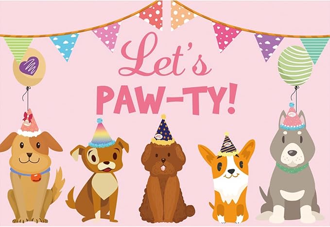 Baocicco 5x3ft Let's Paw-ty Backdrop Cartoon Doggy Puppy Shiba Inu Banner Balloons Poodle Birthday Hats Photography Background Pets Puppy's Birthday Party Decoration Pawty Theme Party Carnival