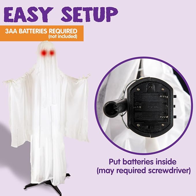 JOYIN 65" Halloween Decorations Outdoor Life Size Animatronics Ghost Decor, Sound-Actived Skeleton with Creepy Sound, Scary Haunted House Props for Garden Yard Lawn Outside Indoor