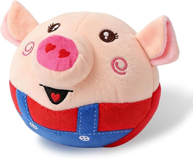 Interactive Dog Toys, Jumping Pig Dog Toys with Bounce, Recording and Music Modes, Active Moving Pet Plush Toy, Washable Cartoon Pig Plush Toy for Puppies/Small/Medium/Large Dogs (Red)