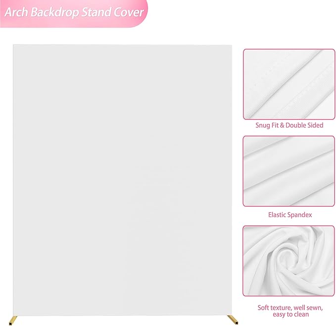 Wokceer Wedding Arch Cover White 6.6x5.2FT Square Arch Backdrop Covers Spandex Fitted Balloon Arches Covers Stretchy Backdrop for Birthday Party Wedding Ceremony Banquet Decoration