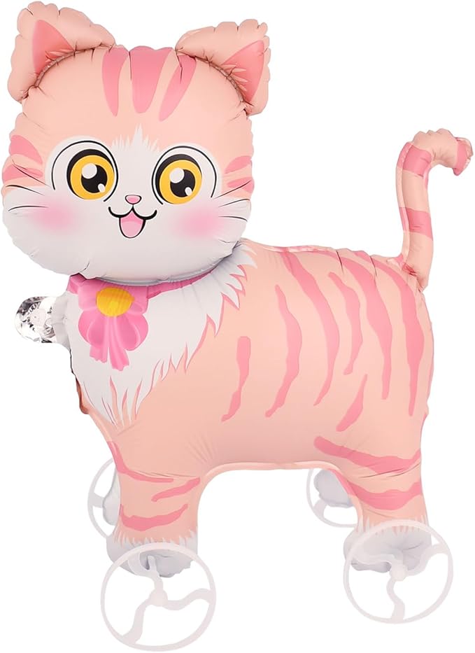 Walking Kitten Foil Balloons With Wheels Standing pet Kitten animal balloon Cute Kitty Mylar Balloons for Jungle Safari baby Shower Animal Theme Birthday Party Decorations Supplies