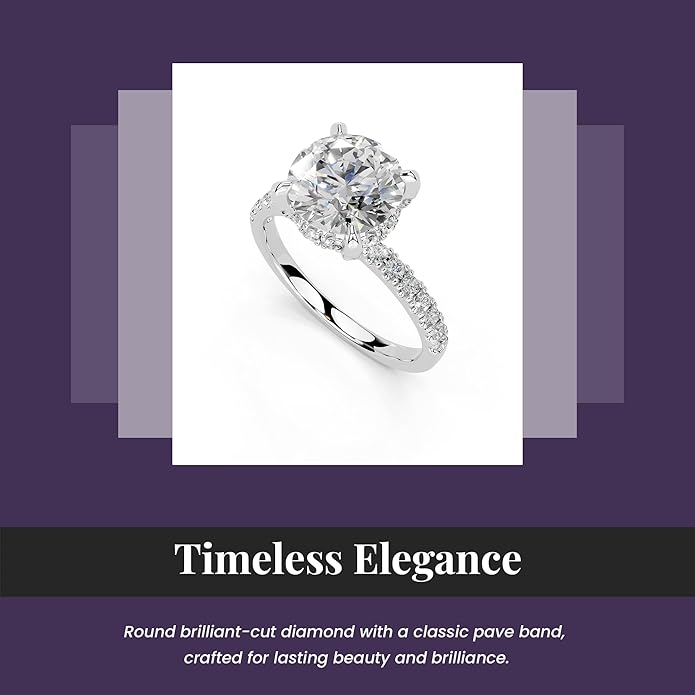 1-5 Carat 14K 18K Gold Platinum Classic Pave Band with Round Cut Lab Grown Diamond Ring, Engagement, Anniversary, Wedding, IGI Certified, Promise Rings for Women (1-5 Ct, F-G Color, VS1-VS2 Clarity)