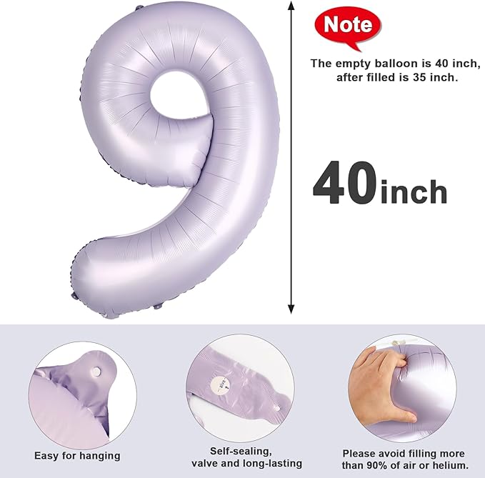 40 Inch Cream Purple Numbers 9 Balloon, Balloons Decorations for 9 19 90 Birthday Party, Engagement, Wedding, Graduations, Photo Shoot Supplies