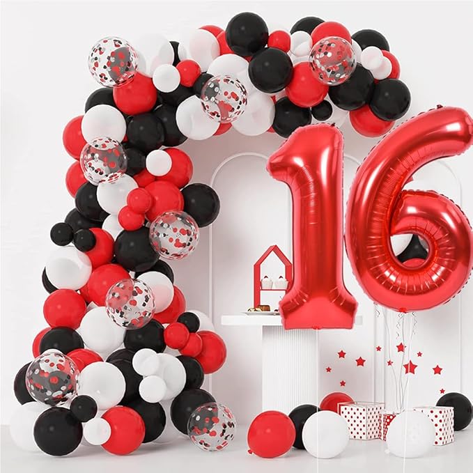 TONIFUL 40 Inch Red Large Numbers Balloons Number 16 Digital 16 HeliumFoil Mylar Big Number Balloons for 2026 Graduation New Year Eve Valentine's Day Birthday Party Anniversary Party Decoration