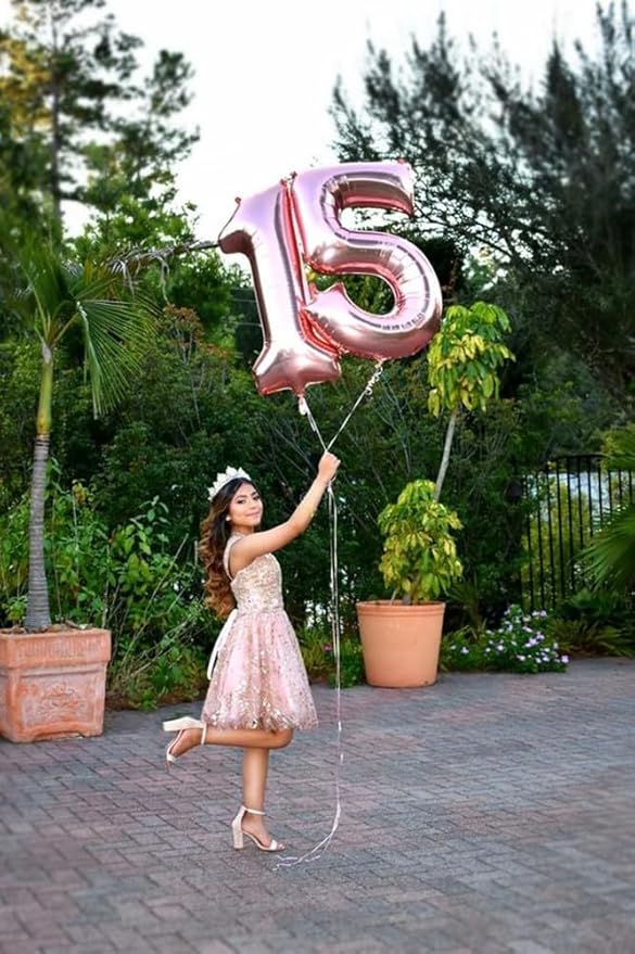 Balloon Numbers 40 Inch 5 Ballon for 5th Birthday Decorations, 15 25 35 50 Big Pink Number Balloons for Wedding Photo Shoot Party Decor