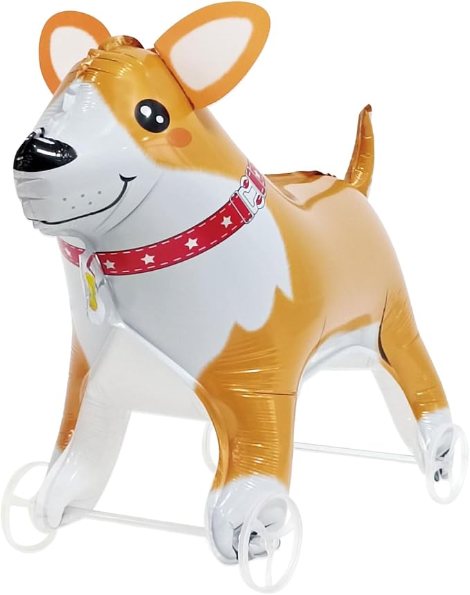 Walking Corgi Foil Balloons With Wheels Standing pet Corgi animal balloon Cute Rabbit Mylar Balloons for Jungle Safari baby Shower Animal Theme Birthday Party Decorations Supplies (Corgi)