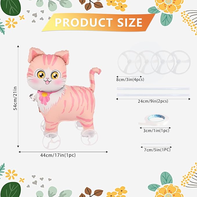 Walking Kitten Foil Balloons With Wheels Standing pet Kitten animal balloon Cute Kitty Mylar Balloons for Jungle Safari baby Shower Animal Theme Birthday Party Decorations Supplies