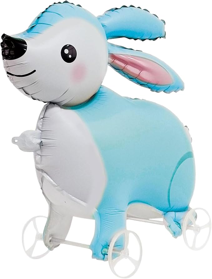 Walking Bunny Foil Balloons With Wheels Standing pet Bunny animal balloon Cute Rabbit Mylar Balloons for Jungle Safari baby Shower Animal Theme Birthday Party Decorations Supplies (Bunny)