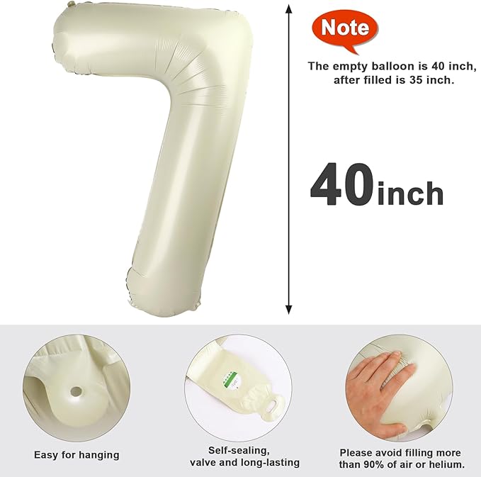 7 Balloon Numbers 40 Inch, 6 7 Birthday Decorations, Cream White Seven Birthday Decor, 7 17 27 70 Year Old Balloon Number for Engagement, Wedding, Graduations