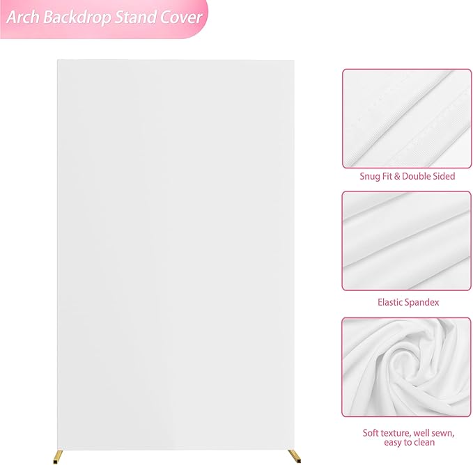 Wokceer Wedding Arch Cover White 6.6x4FT Square Arch Backdrop Covers Spandex Fitted Balloon Arches Covers Stretchy Backdrop for Birthday Party Wedding Ceremony Banquet Decoration