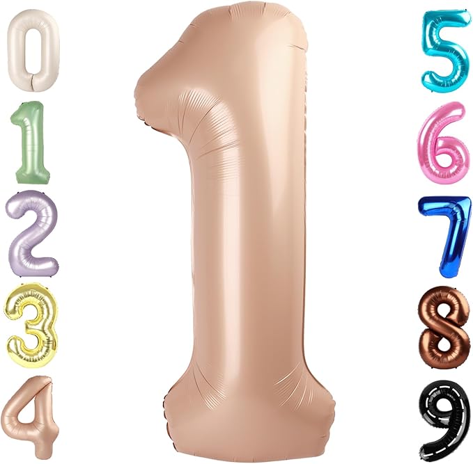 Number Balloons 1, 40 Inch One Balloons for 1st Birthday Girl Boy 1 11 21 Party Decorations Baby Shower Photo Shoot, Light Brown 1 Balloon