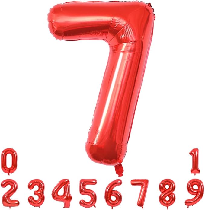 TONIFUL 40 Inch Red Large Numbers Balloons 0-9, Number 7 Digital 7 Helium Foil Mylar Big Number Balloons for 2026 New Year Eve Graduation Birthday Party Anniversary Supplies