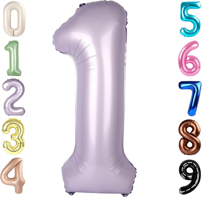 Number Balloons 1, 40 Inch One Balloons for 1st Birthday Girl Boy 1 11 21 Party Decorations Baby Shower Photo Shoot, Cream Purple 1 Balloon