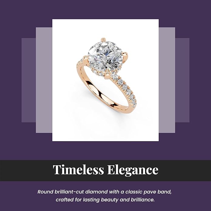 1-5 Carat 14K 18K Gold Platinum Classic Pave Band with Round Cut Lab Grown Diamond Ring, Engagement, Anniversary, Wedding, IGI Certified, Promise Rings for Women (1-5 Ct, F-G Color, VS1-VS2 Clarity)