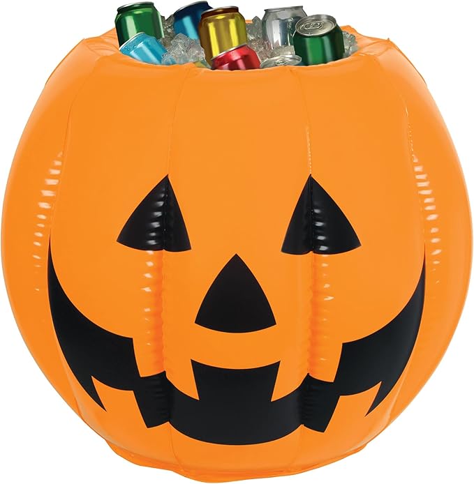 Beistle Inflatable Jack O Lantern Pumpkin Coolers, 2 Pack, 15.5” x 22”, Each Holds approx. 48 12 oz. Cans - Drink Cooler, Inflatable Cooler for Parties, Beverage Cooler, Spooky Decor, Halloween Cooler
