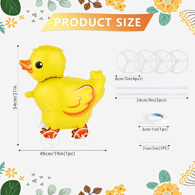 Walking Duck Foil Balloons With Wheels Standing pet Duck animal balloon Cute Ducking Mylar Balloons for Jungle Safari baby Shower Animal Theme Birthday Party Decorations Supplies