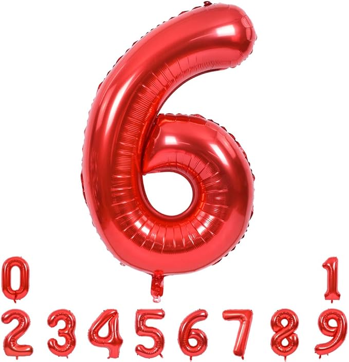 TONIFUL 40 Inch Red Large Numbers Balloons 0-9, Number 6 Digital 6 HeliumFoil Mylar Big Number Balloons for 2026 New Year Eve Graduation Valentine's Day Birthday Party Anniversary Party Decoration
