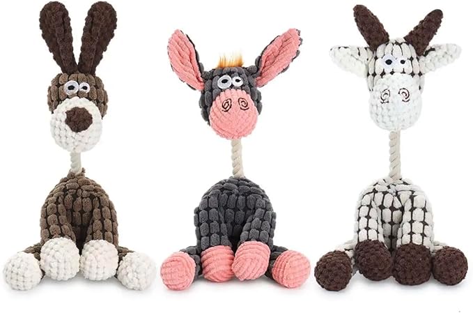 Bark & Brush Plush Dog Toys (2-Pack) – Durable Squeaky Chew & Tug Toys with Reinforced Seams, Crinkle Texture & Built-in Squeakers – Tough Plush Toys for Medium Chewers, Small & Medium Dogs