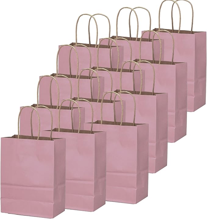 qiqee 100PCS Gift Bag with Handles Bulk Pink Purple Paper Bags Multiple Uses (11"x5"x8" Medium Size)