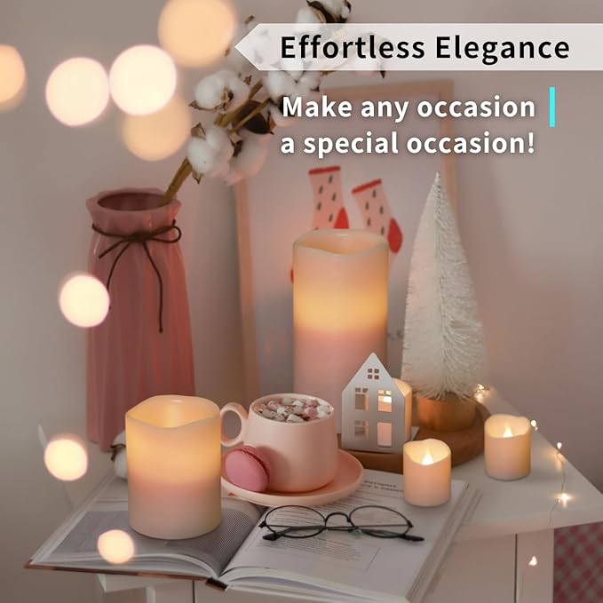 FURORA LIGHTING Pink Real Wax Flameless Candles with Remote and Timer, 4 Pillars and 4 Votives Pack of 8, LED Flickering Candles for Home Décor, Battery Included