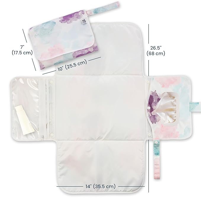 Tiny Twinkle Portable Diaper Changing Pad – Foldable, Waterproof & Compact Travel Changing Mat with Storage | Smart Wipes Pocket for On-The-Go Parents(Cotton Candy)
