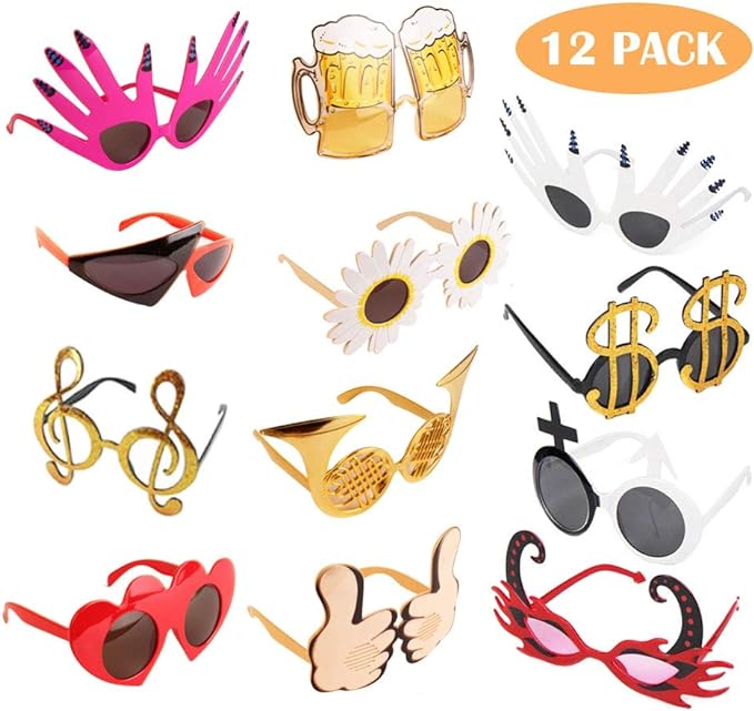 Funny Glasses Party Sunglasses Costume Sunglasses Masks,12 Pack Cool Shaped Funny Party Glasses,Photo Booth Props Eyeglasses
