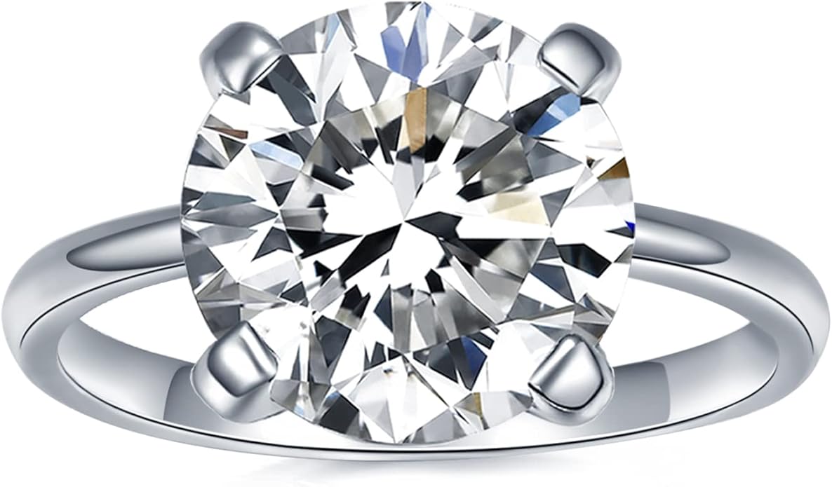 IMOLOVE Solitaire Moissanite Engagement Ring, 1CT D Color VVS1 Clarity, 925 Sterling Silver with 18K White Gold Plated, Ideal Gift for Women