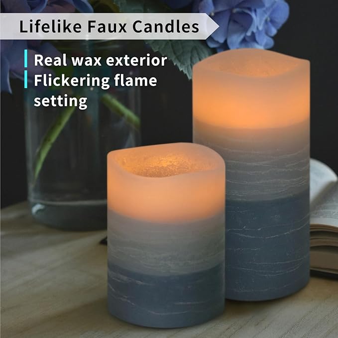 FURORA LIGHTING Blue Ombre Real Wax Flameless Candles with Remote and Timer, 4 Pillars and 4 Votives Pack of 8, LED Flickering Candles for Home Décor, Battery Operated