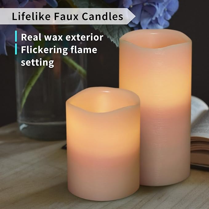 FURORA LIGHTING Pink Real Wax Flameless Candles with Remote and Timer, 4 Pillars and 4 Votives Pack of 8, LED Flickering Candles for Home Décor, Battery Included