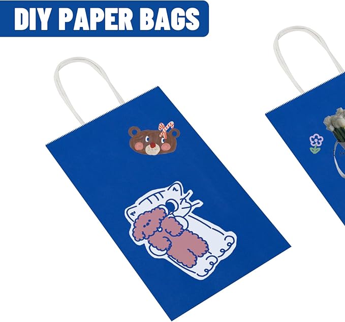 100 Pack 5.25x3.25x8.25 Inch Small Royal Blue Kraft Paper Bags with Handles Bulk, Toovip Gift Wrap Bags for Favor Grocery Retail Party Birthday Shopping Business Goody Craft Merchandise Take Out Sacks