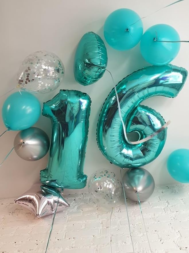 Number Balloons 1, 40 Inch Ballons for Girl Boy 1st 1 11 21 Birthday Decorations Baby Shower Photo Shoot, Blue-green One Balloons