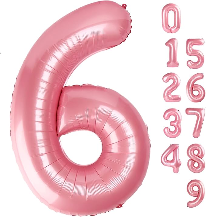 Number 6 Balloon 40 Inch, 6 7 Six Seven Birthday Decorations, 6th Birthday Balloon for Boy Girl, Pastel Pink 16 60 61 65 Numbers Balloons Graduations Anniversary Supplies